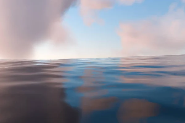 Il vasto oceano con il sole che attraversa le nuvole, rendering 3d . — Foto Stock