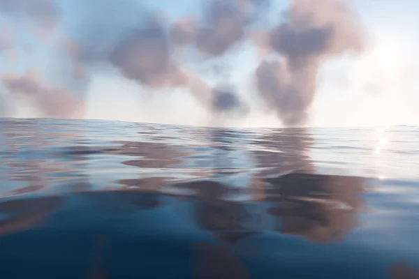 Det breda havet med solsken går genom molnen, 3d rendering. — Stockfoto