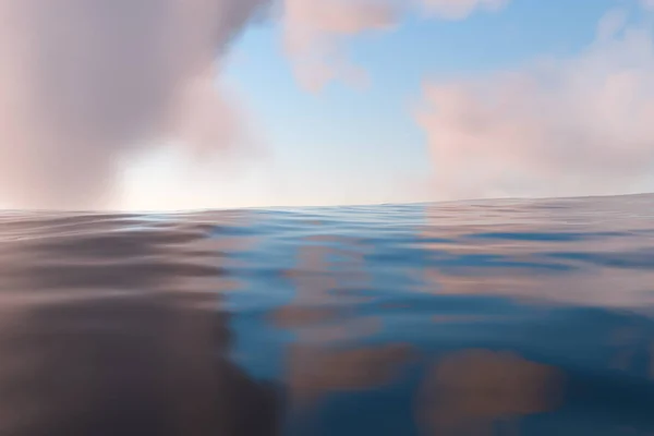 O oceano largo com luz do sol passando pelas nuvens, renderização 3d . — Fotografia de Stock