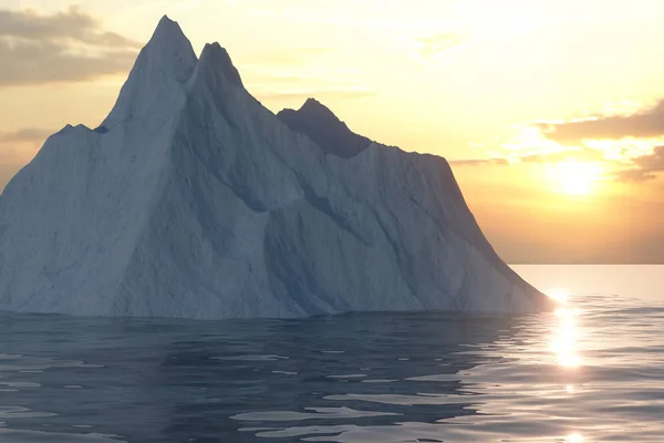 Oceano e luz do sol vindo do lado do iceberg, renderização 3d . — Fotografia de Stock