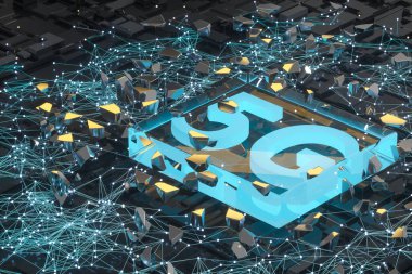 3D render, 5g yazı tipi ve devre arka plan