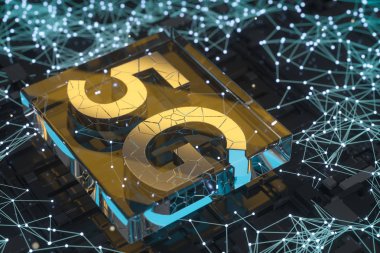 3D render, 5g yazı tipi ve devre arka plan