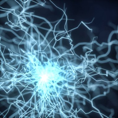Elektrik enerjisi ve yıldırım kıvılcımı, 3D görüntüleme.