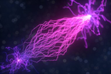 Elektrik enerjisi ve yıldırım kıvılcımı, 3D görüntüleme.