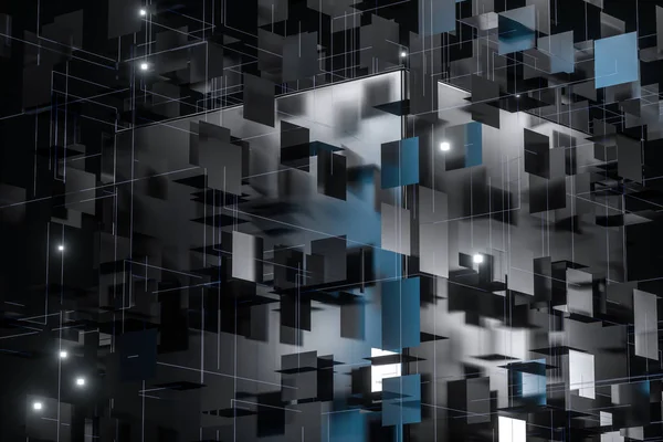 A three-dimensional space composed of square planes, 3d rendering. — ストック写真