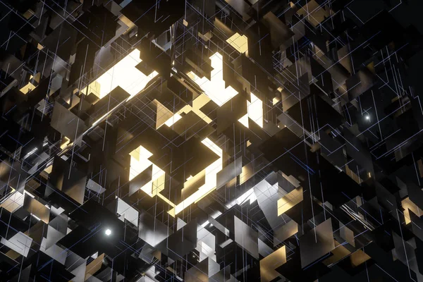 Um espaço tridimensional composto por planos quadrados, renderização 3d . — Fotografia de Stock