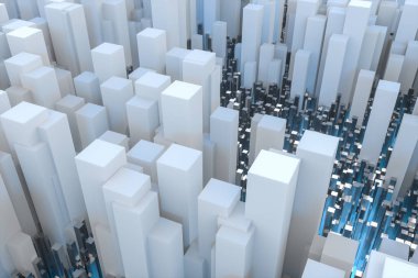 Tekrarlanan sütunlardan oluşan teknik sahne, 3D görüntüleme