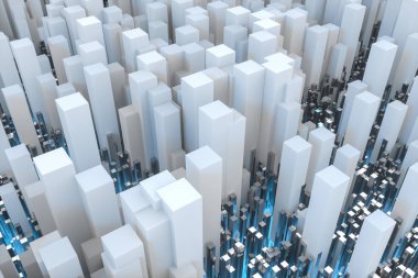 Tekrarlanan sütunlardan oluşan teknik sahne, 3D görüntüleme