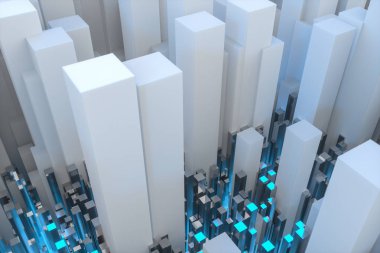 Tekrarlanan sütunlardan oluşan teknik sahne, 3D görüntüleme