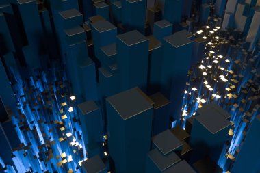 Tekrarlanan sütunlardan oluşan teknik sahne, 3D görüntüleme