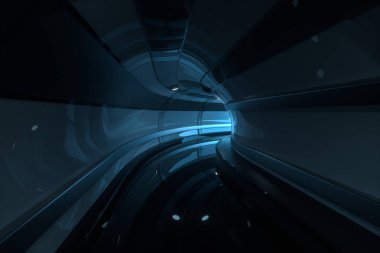 Ucunda ışık olan karanlık bir tünel, 3 boyutlu görüntüleme.