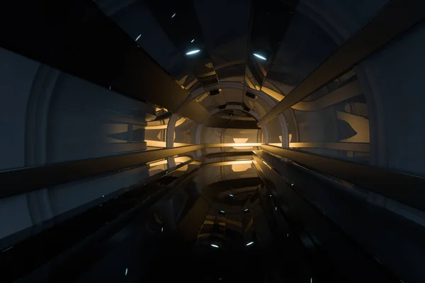 Donkere tunnel met licht aan het einde, 3d rendering. — Stockfoto