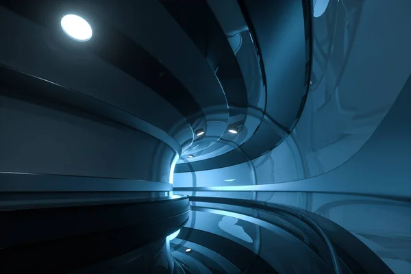 Túnel oscuro con luz al final, renderizado 3d . —  Fotos de Stock