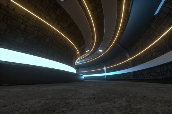 Темный туннель со светом в конце, 3D рендеринг . — стоковое фото