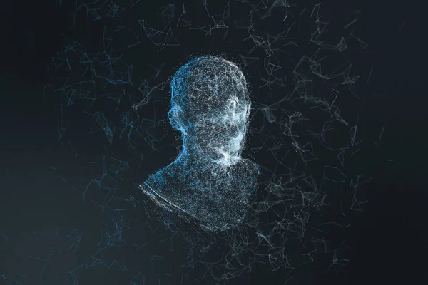 Tête humaine composée de lignes technologiques avec le concept d'intelligence artificielle, rendu 3D . — Photo