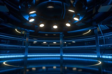 Dairesel teknolojik yapı binası, 3D görüntüleme.