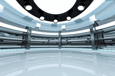 Dairesel teknolojik yapı binası, 3D görüntüleme.