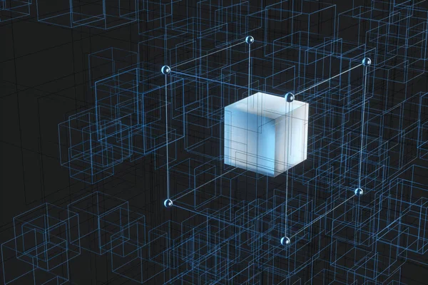Fond technologique composé de cubes et de lignes, rendu 3d . — Photo