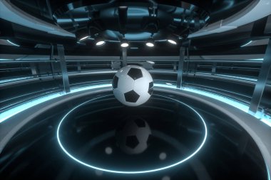 Futbol ve kapalı alan sahneleri, 3D görüntüleme.