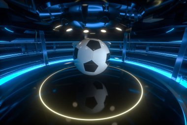 Futbol ve kapalı alan sahneleri, 3D görüntüleme.