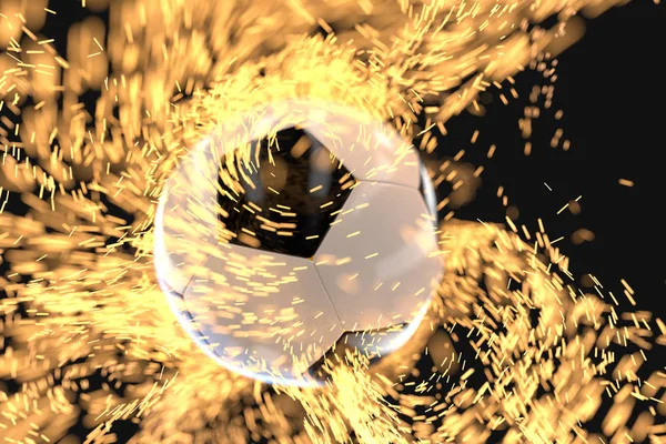 Brennender Fußball mit dunklem Hintergrund, 3D-Darstellung. — Stockfoto