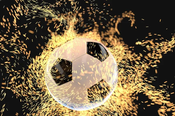 Queimando futebol com fundo escuro, renderização 3d . — Fotografia de Stock