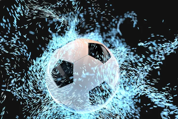 Koyu arkaplan ve 3D görüntüleme ile futbol yakmak. — Stok fotoğraf