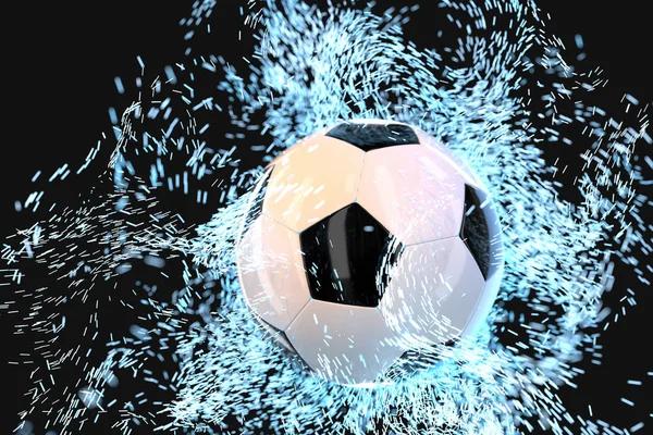 暗い背景でサッカーを燃焼, 3Dレンダリング. — ストック写真