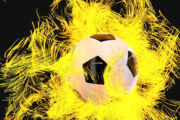 Koyu arkaplan ve 3D görüntüleme ile futbol yakmak. — Stok fotoğraf