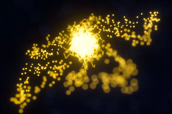 Glowing triangles and particles with dark background, 3d rendering. — ストック写真