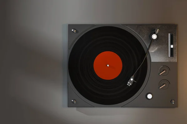 El reproductor de discos de vinilo oscuro sobre la mesa, renderizado en 3D . —  Fotos de Stock