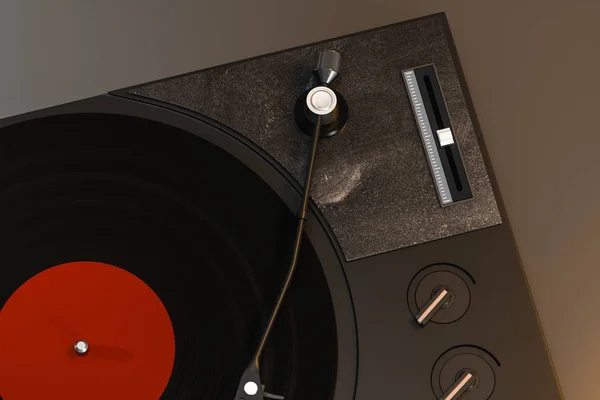Темный проигрыватель виниловых пластинок на столе, 3d рендеринг . — стоковое фото