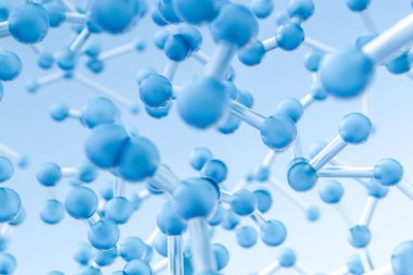 Mavi arkaplan ile bağlı küreler, 3d oluşturma.