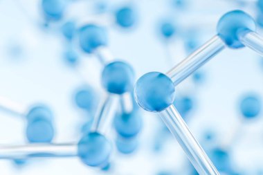 Mavi arkaplan ile bağlı küreler, 3d oluşturma.