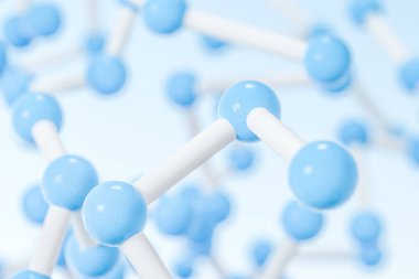 Mavi arkaplan ile bağlı küreler, 3d oluşturma.