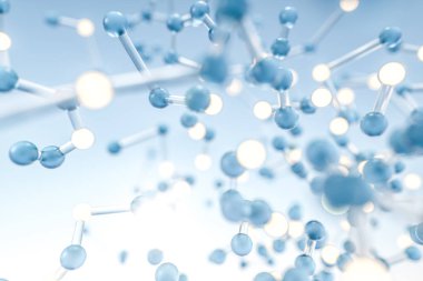 Mavi arkaplan ile bağlı küreler, 3d oluşturma.