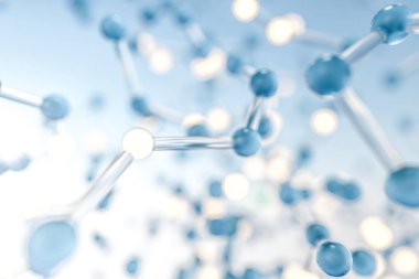 Mavi arkaplan ile bağlı küreler, 3d oluşturma.