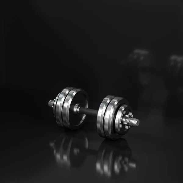 Dumbbells with black background, fitness theme, 3d rendeirng. — Stock Photo, Image