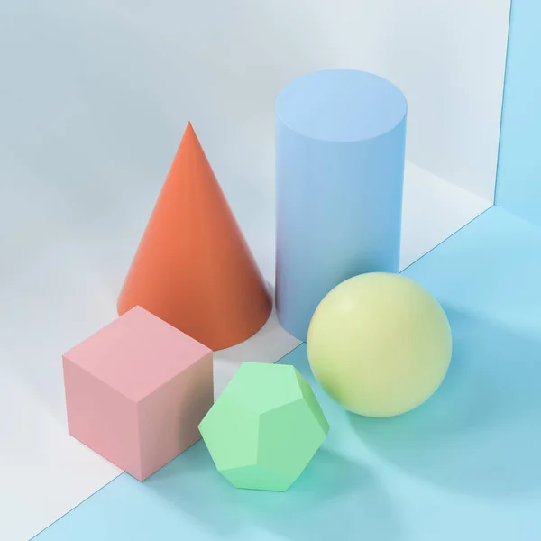 Fremdeles livslang presentasjon av geometriske objekter, 3d gjengivelse . – stockfoto