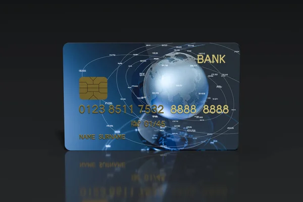 Blått Bankkort Med Mørk Bakgrunn Gjengivelse Datategning – stockfoto