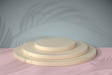 Yuvarlak nesne, yaprak gölgesi arkaplan, 3 boyutlu görüntüleme. Bilgisayar dijital çizimi.