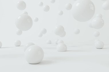 Beyaz arkaplanlı yumuşak toplar, 3 boyutlu görüntüleme. Bilgisayar dijital çizimi.
