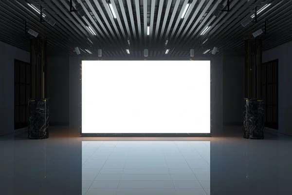 커다란 전시실에 빛나는 렌더링 컴퓨터 디지털 — 스톡 사진