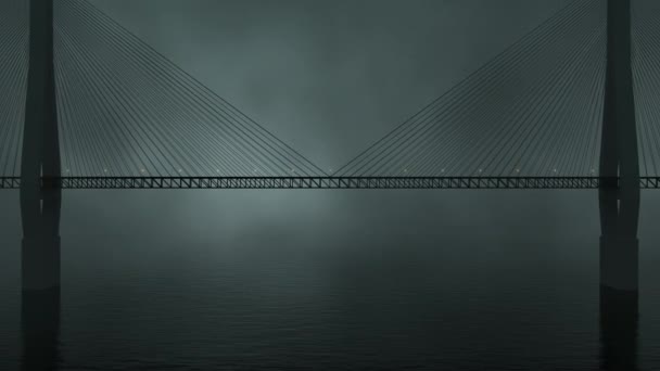 Závěsný most v mlhavé noci, 3D vykreslování. — Stock video