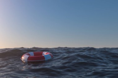 Okyanus yüzeyindeki yaşam şamandırası, 3D görüntüleme. Bilgisayar dijital çizimi.