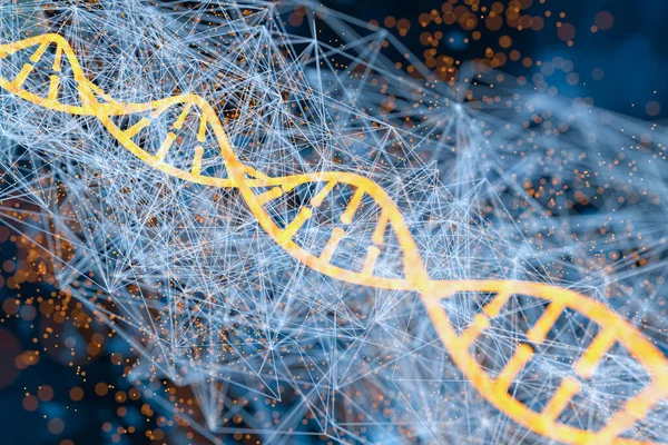 Glühende Dna Mit Blauen Biotechnologie Linien Hintergrund Rendering Digitale Computerzeichnung — Stockfoto