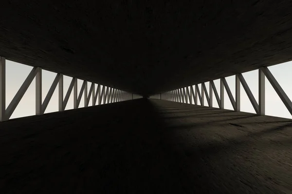 Túnel Concreto Escuro Construção Simetria Renderização Desenho Digital Computador — Fotografia de Stock