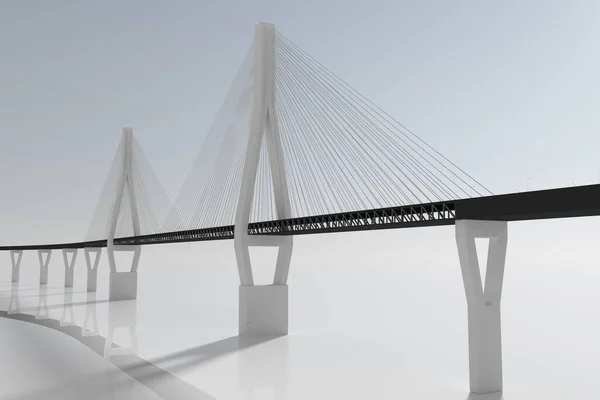 白い橋で吊橋 3Dレンダリング コンピュータ デジタル ドローイング — ストック写真