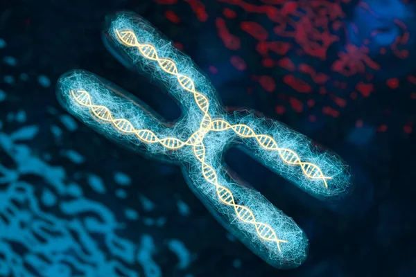 Chromosoom Met Donkere Achtergrond Rendering Digitale Computertekening — Stockfoto
