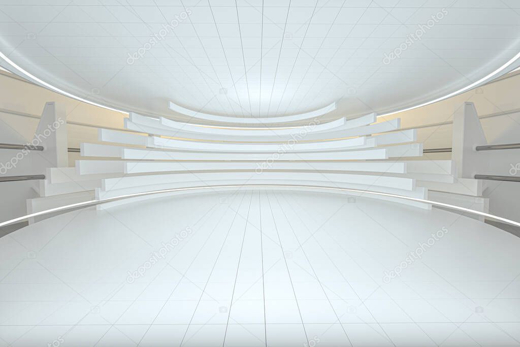 White round room, futuristic structure, 3d rendering. Computer digital drawing.